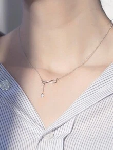1pc Delicate 925 Sterling Silver Japanese Style Small Heart Pendant Necklace, Collarbone Chain, Uncommon Design, Perfect For Women's Daily Wear - YW1413 - View 7