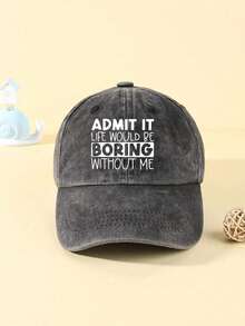 1入組黑色2k兒童防曬帽,印有“承認沒有我生命會很無聊”字樣,適用於男女春季/秋季旅行海灘度假 - 黑色 - 查看 2