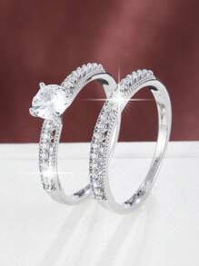 2pcs/Set Fashionable Minimalist Copper Inlaid Couples Rings - Multicolor - View 11