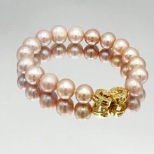 1入自然淡水粉色珍珠手鍊,配有金色心形扣環,適合男女均可,附贈禮盒 - 給他/她的生日/紀念日/婚禮/情人節絕佳禮物 - 粉色 - 查看 3