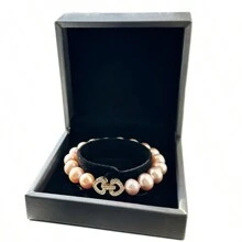 1入自然淡水粉色珍珠手鍊,配有金色心形扣環,適合男女均可,附贈禮盒 - 給他/她的生日/紀念日/婚禮/情人節絕佳禮物 - 粉色 - 查看 4