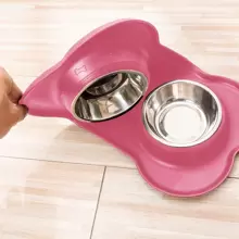 1 Miếng Thép không gỉ Giường đôi tiêu chuẩn Bát Chống tràn Máy nuôi thú cưng Với Không trượt Tấm lót , Đối với Chó Và Mèo , Nhiều loại Kích thước - Hồng - Xem 5