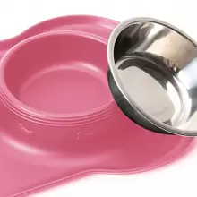 1 Miếng Thép không gỉ Giường đôi tiêu chuẩn Bát Chống tràn Máy nuôi thú cưng Với Không trượt Tấm lót , Đối với Chó Và Mèo , Nhiều loại Kích thước - Hồng - Xem 4