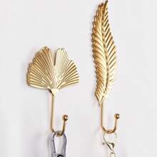 4pcs Decorative Leaves Iron Hooks, 4 Style Feather/Maple Leaf Wall Mounted Hangers Gold Coat Hooks For Hanging Key, Towel, Coat, Photo Frame, Hat, Bag And Umbrella - Gold - View 4