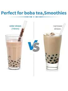 4pcs Glass Boba Straws Set, Including 1 Cleaning Brush, For Bubble Tea Smoothie Milkshake,Kitchen,Christmas Gift - Clear - View 4