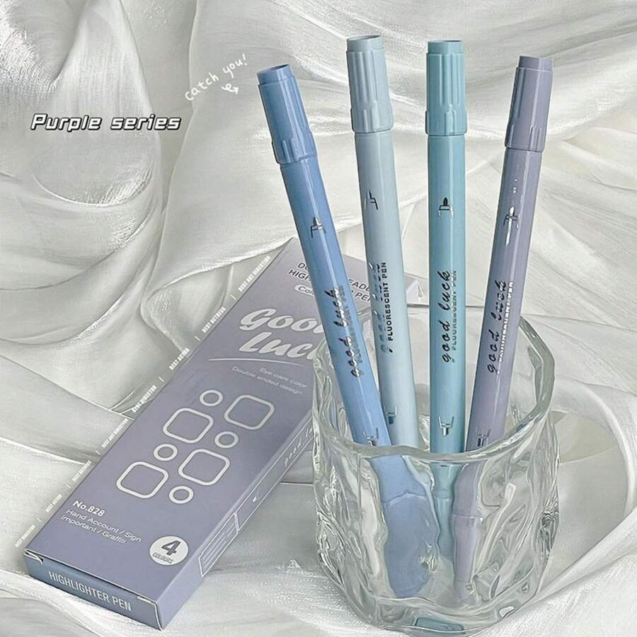 4 件套新品马克笔套装，极具吸引力的荧光笔，适合子弹日记 - 紫色 - 查看 1