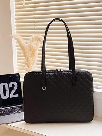 Bolso de hombro para computadora portátil con estilo de rejilla de diamante femenino