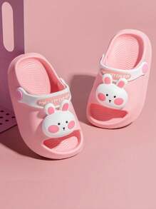 1pair Kids' Cartoon Rabbit Summer Slippers, Soft Bottom With Heel Strap Girls' Cute Beach Slippers