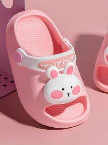 1pair Kids' Cartoon Rabbit Summer Slippers, Soft Bottom With Heel Strap Girls' Cute Beach Slippers