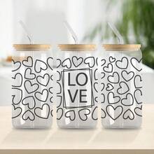 1 件可愛心形設計 Uv Dtf 杯套適用於 16 盎司玻璃杯,uv Dtf 杯套,玻璃杯杯套,杯子套,杯子玻璃貼紙,杯子貼花杯防水貼紙 Uv 轉印貼紙 - 黑與白 - 查看 4