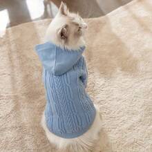 New Arrival Cat Clothes, Hooded Sweater With Two Pompons, Four-Legged, Keep Warm, Prevent Hair Loss, Suitable For Adult Cats And Kittens, Autumn/Winter Pet Apparel - Blue - View 3