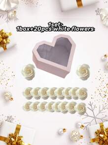 Diy 肥皂花玫瑰粉色心形禮盒,用於包裝鮮花、新娘中心裝飾、新娘淋浴派對家居房間裝飾 - 紅色盒裝 - 查看 4