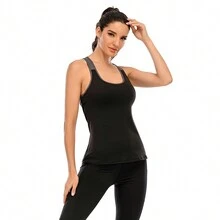 2023 運動內衣防震運動胸罩帶背部支撐和修身背心適合跑步、健身、瑜珈服裝 - 黑色 - 查看 4