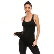 2023 運動內衣防震運動胸罩帶背部支撐和修身背心適合跑步、健身、瑜珈服裝 - 黑色 - 查看 1