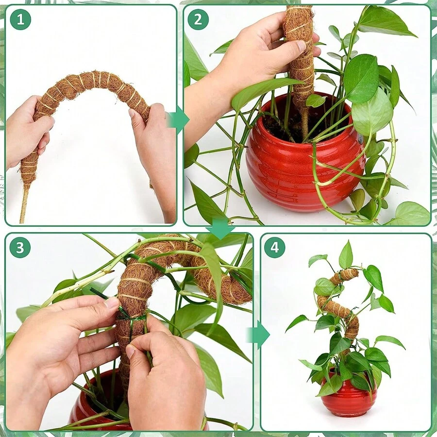 1 件裝 Diy 造型植物攀爬桿爬藤椰子棕櫚桿可彎曲成型苔蘚桿花園園藝柱 - 米色 - 查看 1