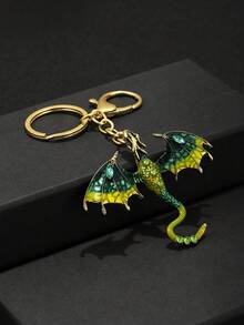 1pc Fashionable Dragon Ombre Polyresin Coated Rhinestone Glass Keychain For Men And Women - Ancient Golden Color - View 9