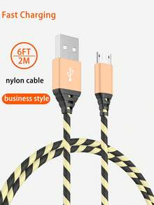 6FT/2M Micro USB Cable Android Charger, Nylon Braided Cord Compatible With Galaxy S7 S6 J7 Edge Note 5, Kindle. MP3 And More - Gold - View 1