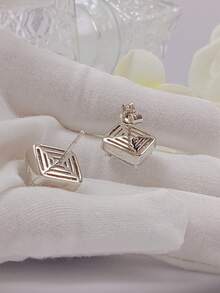 1pair Light Luxury Style Inlaid Earrings - Silver - View 7