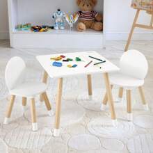 Kids Table And 2 Chairs Set, Toddler Table And Chair Set, Children Multi-Activity Table For Art, Craft, Reading, Learning, Christmas Gift - White - View 10
