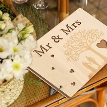 1 件木质宾客簿婚礼宾客簿，带个性化雕刻婚礼相册婚礼礼物先生和夫人宾客簿，用于结婚周年纪念、新娘和新郎订婚 10 页、圣诞节 - 卡其色 - 查看 5