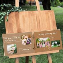 1 件木质宾客簿婚礼宾客簿，带个性化雕刻婚礼相册婚礼礼物先生和夫人宾客簿，用于结婚周年纪念、新娘和新郎订婚 10 页、圣诞节 - 卡其色 - 查看 2