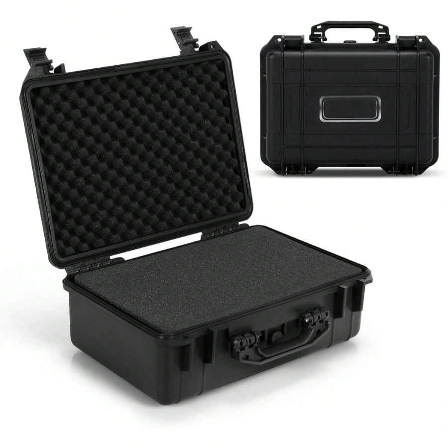 Portable Box, Security Box With 3 Sponges, PP Case, Handle, Document Box For Travel, Camping (47 X 37 X 18 Cm) - 黑色 - 查看 1