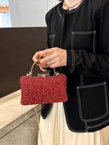 鑲有鑽石裝飾的女士豪華晚宴包,可用作手提包、肩背包或斜揹包,是情人節禮物的理想選擇,鑲有水晶的手提包,非常適合派對、婚禮、舞會、晚宴,與婚紗、正式禮服、舞會禮服、生日禮服相配 - 紅色 - 查看 5