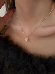 1 件简约甜美女士项链，独特设计，锁骨链配饰，不锈钢材质，不易褪色 - 銀色 - 查看 2