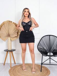 Women Denim Skirts - 黑色 - 查看 1