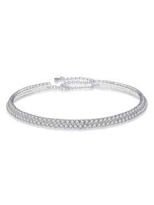 時尚、高貴奢華的婚禮/晚會風格嵌鑲項鍊、手鐲、耳釘珠寶套裝,用作女友/妻子的浪漫/驚喜禮物,或作為新娘/晚會配飾,創造優雅和驚喜 - 銀色 - 查看 3