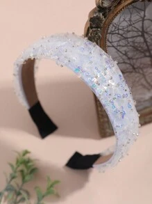 1頂女性簡約時尚寬鬆的髮箍,採用網狀和閃亮的材料製成,防滑,適用於日常和派對場合。 - 白色 - 查看 6