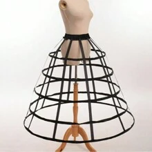 5 Hoop Full Dress Crinoline Cage Bustle Lady Wedding Gown Pannier Petticoat - Black - View 3