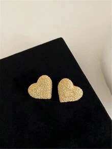 1 Pair Geometric Frosted Heart Stud Earrings - Frosted Love Earrings - View 6
