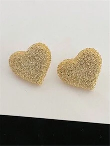 1 Pair Geometric Frosted Heart Stud Earrings - Frosted Love Earrings - View 5
