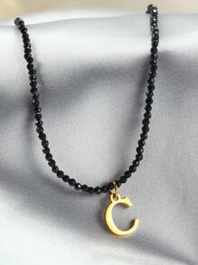 1條優雅聚酯樹脂字母吊墜項鍊,仿珍珠串珠項鍊適合送禮給女士