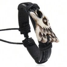 复古森系风格仿古鹰图案简约皮革手链，适合时尚男士 - 老鷹皮手環 - 查看 6