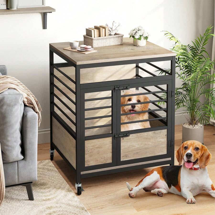 24'' Small Dog Crate Furniture Heavy Duty Wood Dog Kennel House Cage