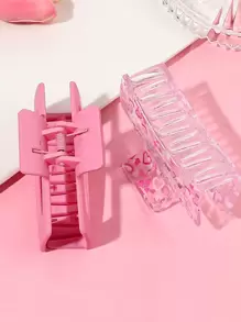 4 件粉色果冻心印花，透明磨砂，中号方形发夹套装，可爱百搭，甜蜜情侣礼物，粉色配饰情人节休闲情人爪夹发夹发夹发夹发夹发夹，可爱发饰 - 彩色 - 查看 3