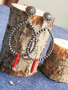 1pair Vintage Western Style Earrings, Matched With Multicolor Stones, Cowboy Theme - Bull Head - View 4