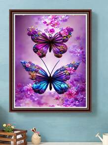 1入組鑽石畫蝴蝶和花卉圖案套件5d十字繡刺繡套件diy鑽石藝術禮品,特別適合生日和家居裝飾30x40cm/20x30cm - 彩色 - 查看 2