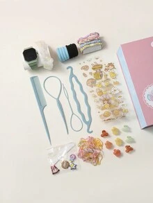 高端彩色髮飾禮盒套裝；扭曲編織髮夾、髮圈、手錶和手鐲；節慶禮品包裝 - 彩色 - 查看 4