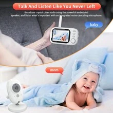 CDYCAM 3.5 Inch Wireless Video Baby Monitor Night Vision Temperature Monitoring 2 Way Audio Talk Baby Nanny Security Camera Video Nanny Radio Baby Camera Support 64GB SD Card - White - View 5