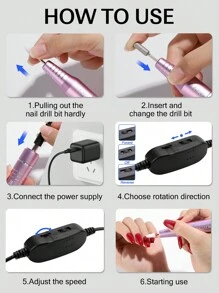 Yokefellow Usb電動指甲鑽套裝（粉色/黑色/灰色）,附有6支指甲鑽和6個砂輪帶,電動專業指甲磨光機,usb接口手柄,usb指甲鑽筆,便攜式指甲修護器,適用於膠甲沙龍,完美新年禮物 - 灰色 - 查看 8