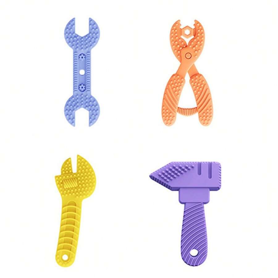 1 套鐵鎚、扳手、鉗子形狀嬰兒磨牙玩具,由柔軟耐熱矽膠製成 - 四件套 - 查看 1