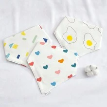 3pcs/Pack Baby Boys' And Girls' Cartoon Patterned Triangle Bibs For Spitting Up - White - View 1
