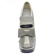 新款鑲鑽蝴蝶結扣裝飾女鞋頭,diy手工飾品,適用於大部分鞋款 - 銀色 - 查看 3