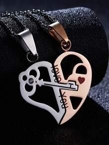 2入組時尚情侶鑰匙吊墜鎖鍊,獨特設計的心形情人節禮物珠寶 - 彩色 - 查看 5