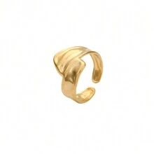 1pc Fashionable Lava Glossy Gold Plated Open Stainless Steel Ring, Suitable For Daily Wear For Women - As Shown - View 5