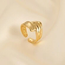 1pc Fashionable Lava Glossy Gold Plated Open Stainless Steel Ring, Suitable For Daily Wear For Women - As Shown - View 3