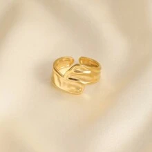 1pc Fashionable Lava Glossy Gold Plated Open Stainless Steel Ring, Suitable For Daily Wear For Women - As Shown - View 2